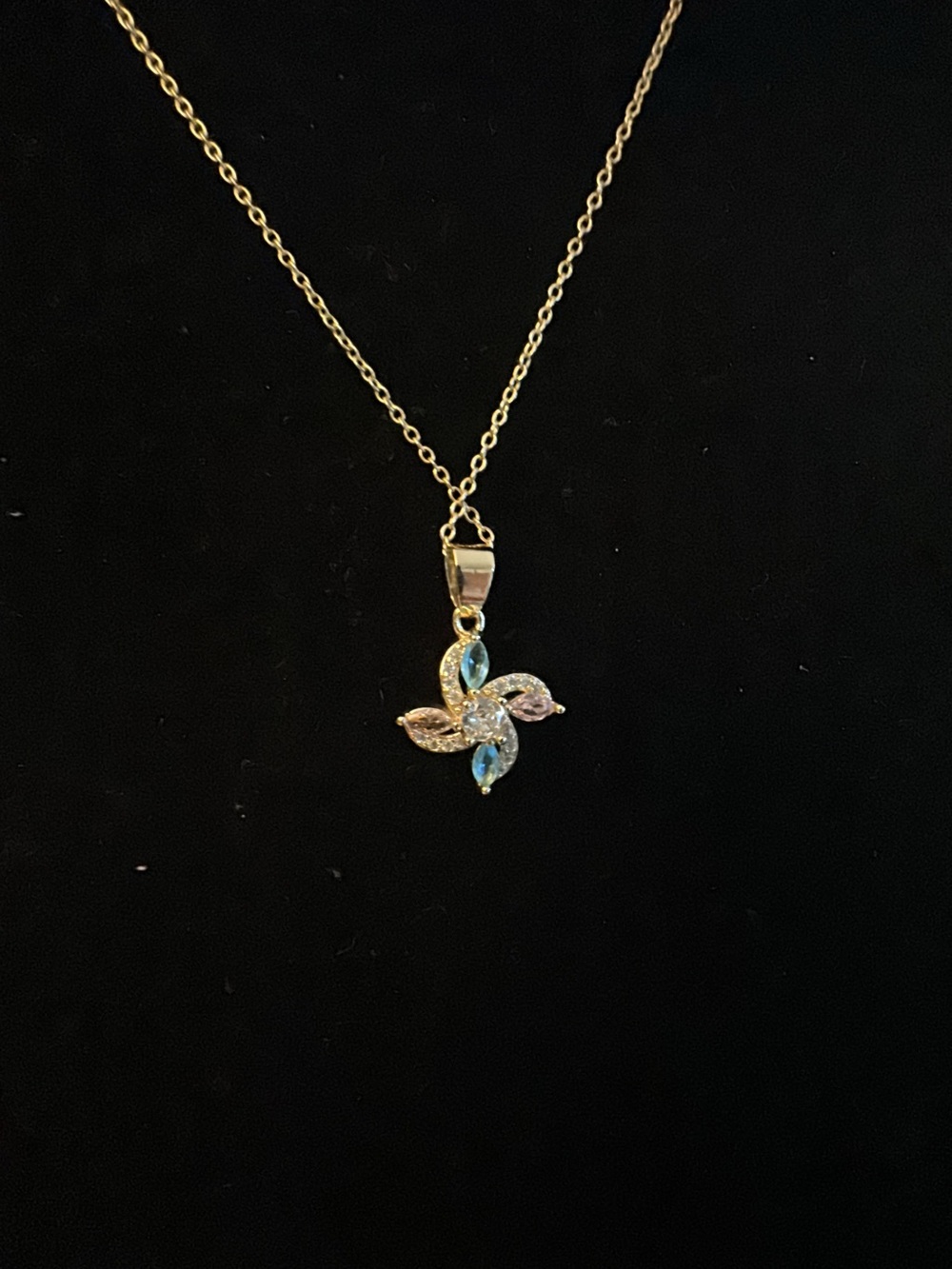 14k GoldFilled ( stamped) Gold -Tone Multi color Accent Fleur Pendant Necklace -
